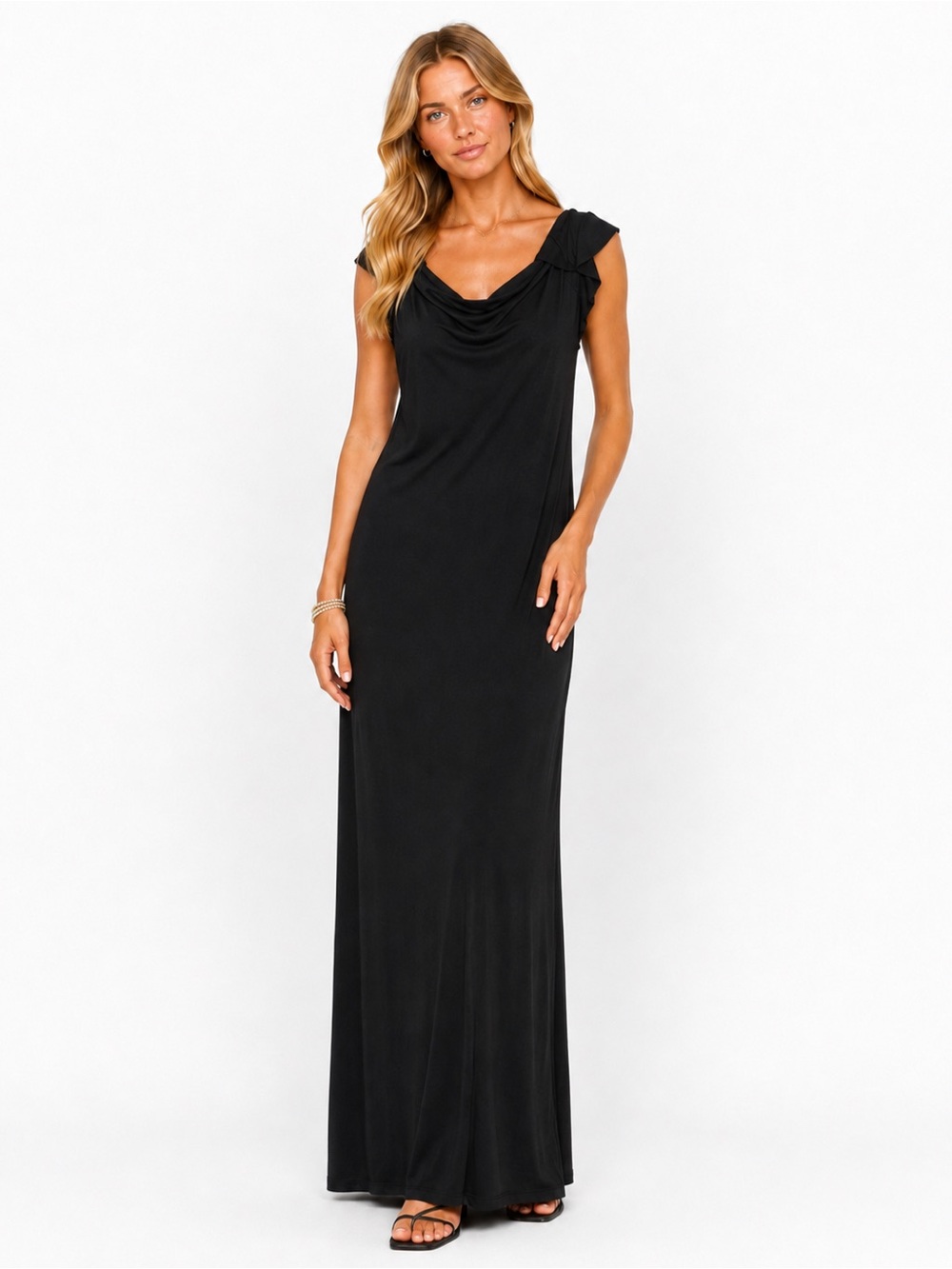 Susana Monaco Black Draped Cowl Neck Maxi Dress Women’s Size XS